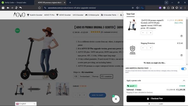 Aovo Store checkout page showing Aovo Store promo code box | Screenshot taken by SimplyCodes community member on Sep 3, 2025