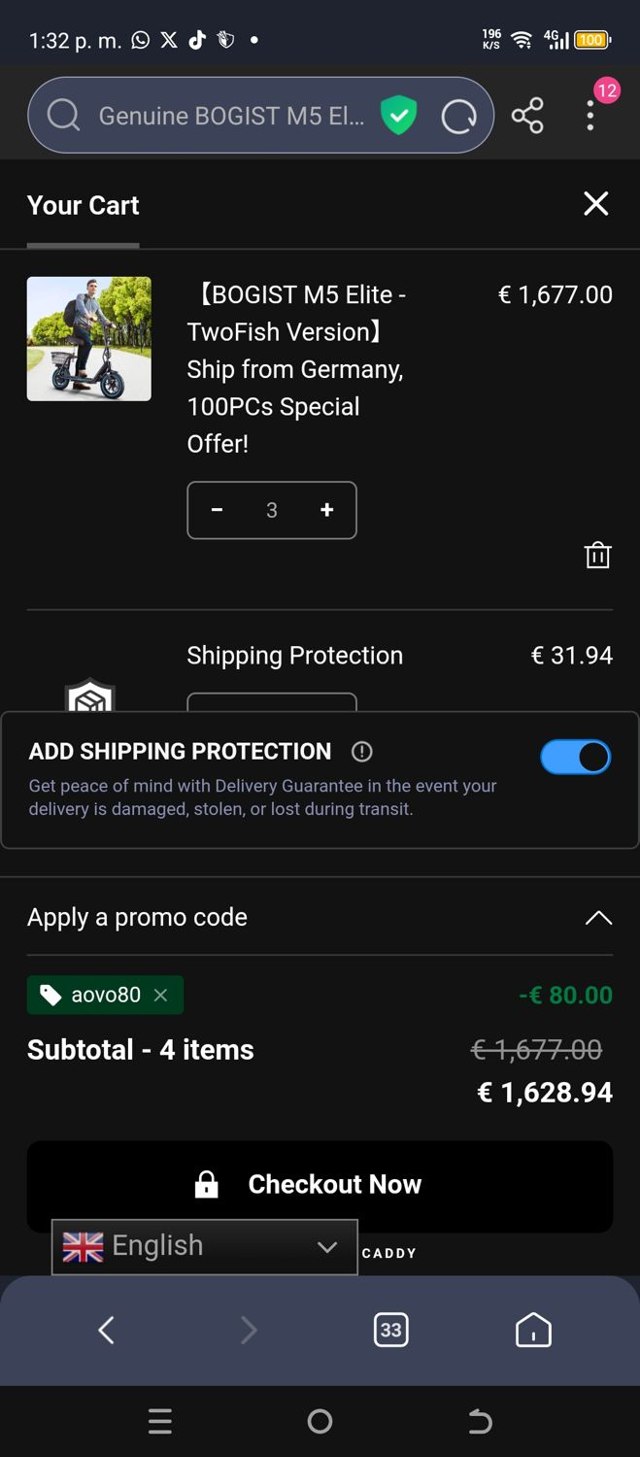 Aovo Store checkout page showing Aovo Store promo code box | Screenshot taken by SimplyCodes community member on Aug 10, 2025