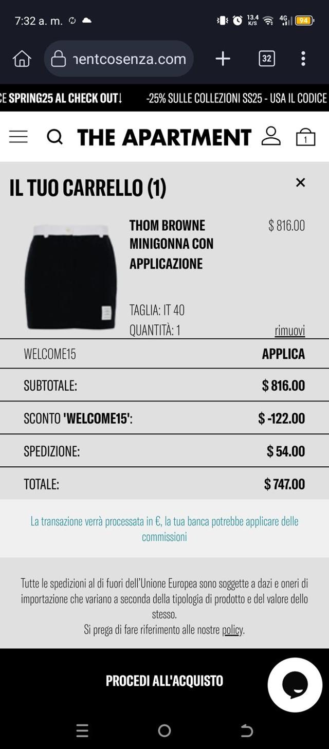 The Apartment Cosenza checkout page showing The Apartment Cosenza promo code box | Screenshot taken by SimplyCodes community member on Apr 1, 2025
