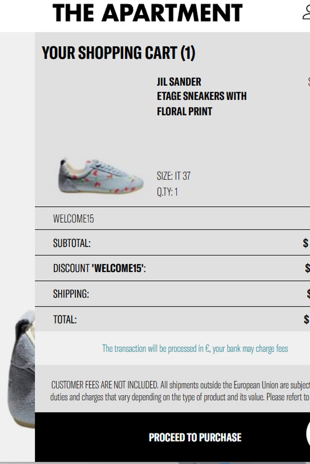 The Apartment Cosenza checkout page showing The Apartment Cosenza promo code box | Screenshot taken by SimplyCodes community member on Feb 15, 2026