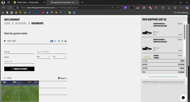 The Apartment Cosenza checkout page showing The Apartment Cosenza promo code box | Screenshot taken by SimplyCodes community member on Feb 18, 2025