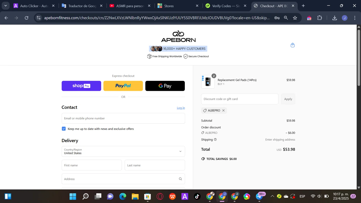 APE BORN promo code screenshot showing code albepro applied at APE BORN checkout page. Uploaded by SimplyCodes community member thesoldier on Apr 24, 2025