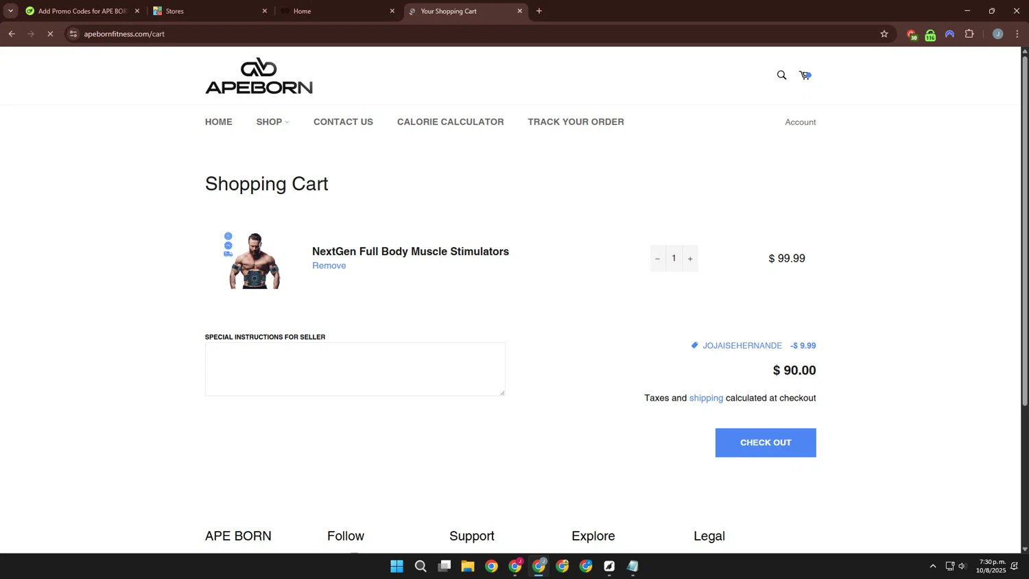APE BORN promo code screenshot showing code JOJAISEHERNANDE applied at APE BORN checkout page. Uploaded by SimplyCodes community member Khaiden on Aug 10, 2025