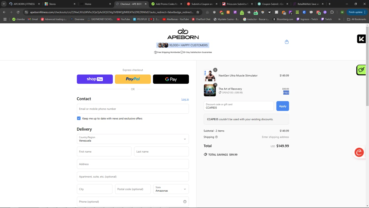 APE BORN promo code screenshot showing code CCAPB35 applied at APE BORN checkout page. Uploaded by SimplyCodes community member code_user232652265 on May 2, 2025