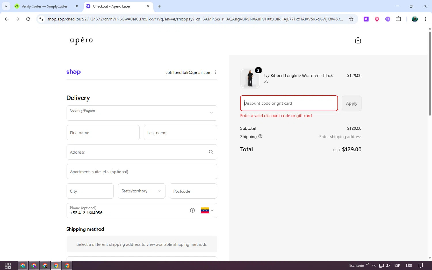 Apero Label discount code screenshot showing code 3TEES applied at Apero Label checkout page. Uploaded by SimplyCodes community member neurioandrades on Nov 14, 2025