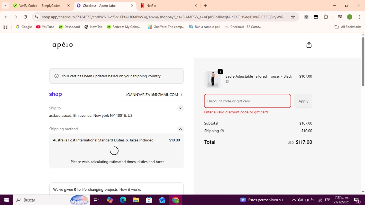 Apero Label discount code screenshot showing code 2PANTS applied at Apero Label checkout page. Uploaded by SimplyCodes community member Sukuna_ on Dec 27, 2025