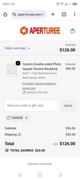save20 coupon verification screenshot