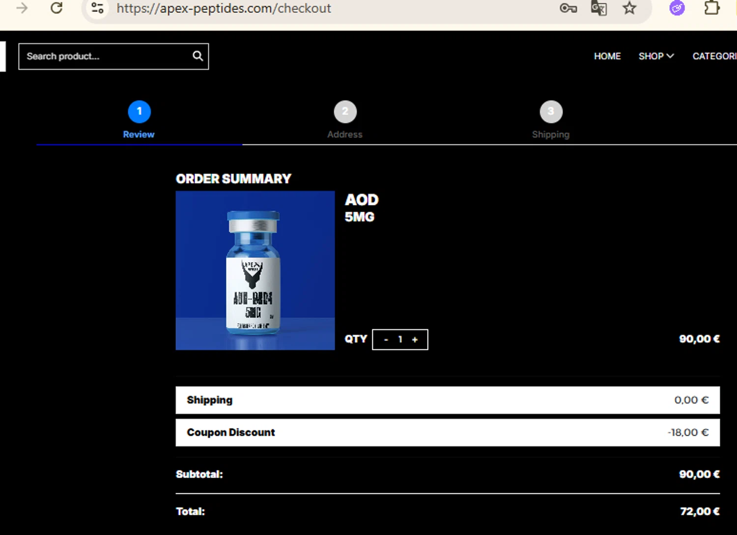 apex-peptides.com promo code screenshot showing code JIMMYDOHENY applied at apex-peptides.com checkout page. Uploaded by SimplyCodes community member RewardFinder4836 on Jul 18, 2025
