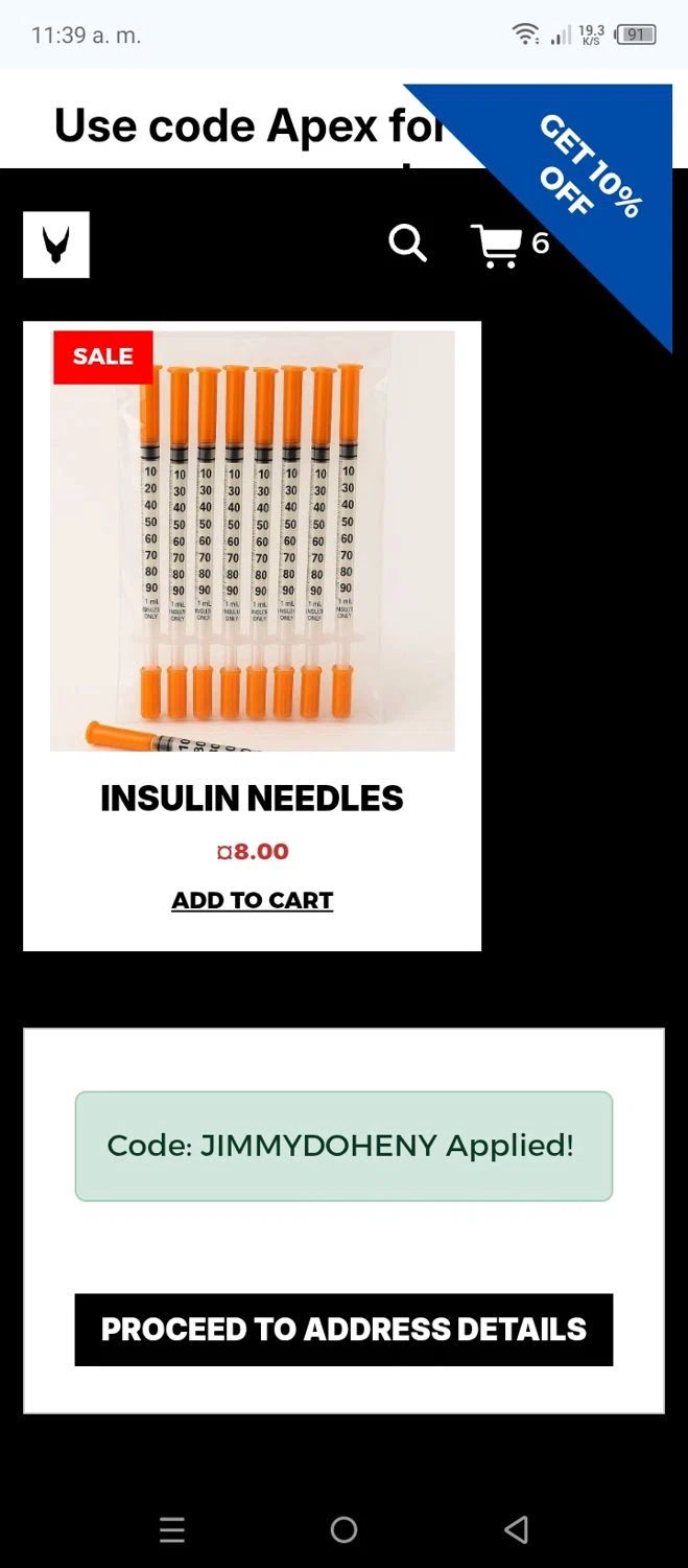 apex-peptides.com promo code screenshot showing code JIMMYDOHENY applied at apex-peptides.com checkout page. Uploaded by SimplyCodes community member leninandrea on Oct 13, 2025