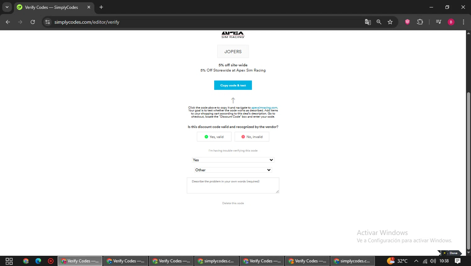 Apex Sim Racing discount code screenshot showing code JOPERS applied at Apex Sim Racing checkout page. Uploaded by SimplyCodes community member SwiftSage1747 on Sep 25, 2025