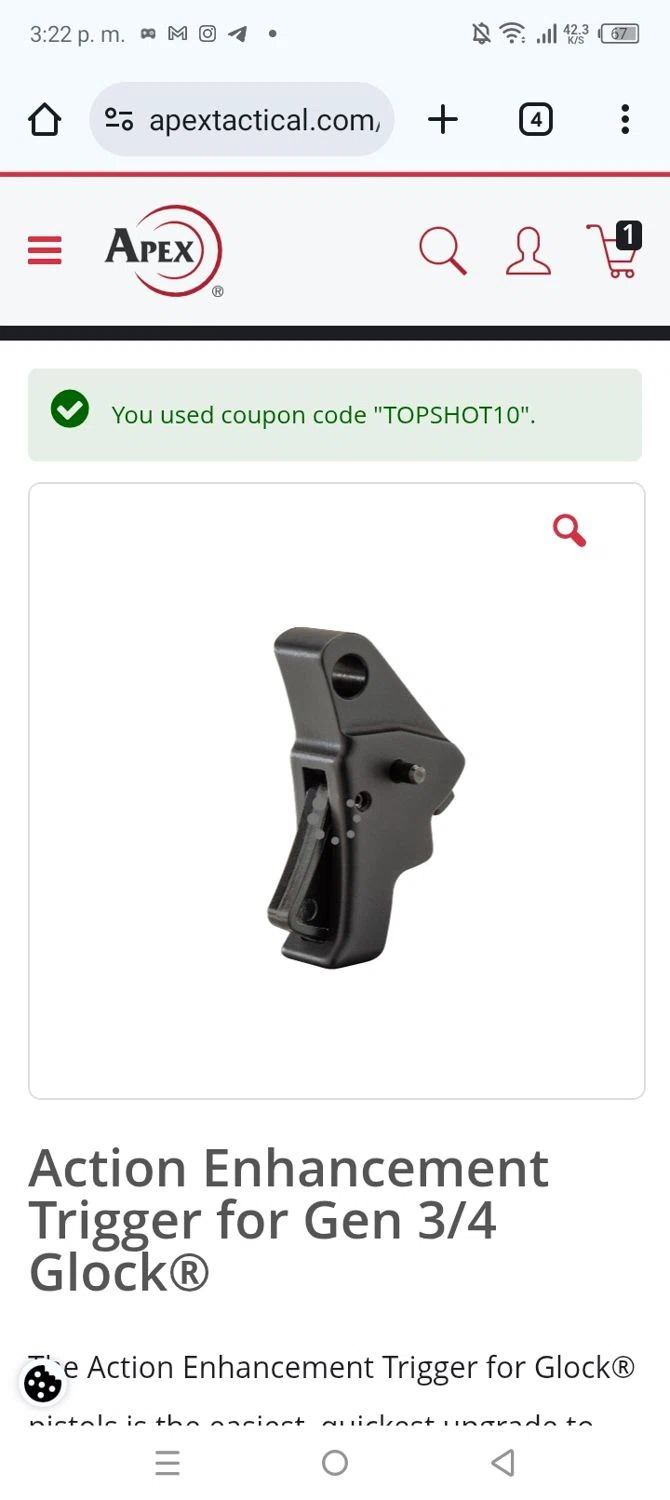 Apex Tactical discount code screenshot showing code TOPSHOT10 applied at Apex Tactical checkout page. Uploaded by SimplyCodes community member GoldCurator660 on Nov 2, 2025