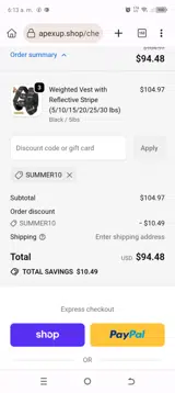 SUMMER10 coupon verification screenshot