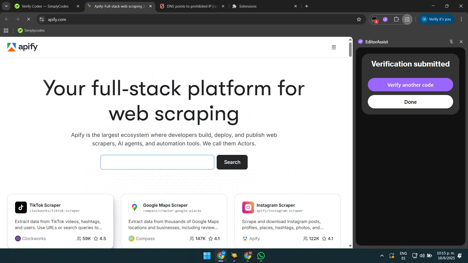 Apify promo code screenshot showing code NICK30 applied at Apify checkout page. Uploaded by SimplyCodes community member GloriousSaver4644 on Aug 19, 2025