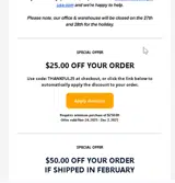 THANKFUL25 coupon verification screenshot
