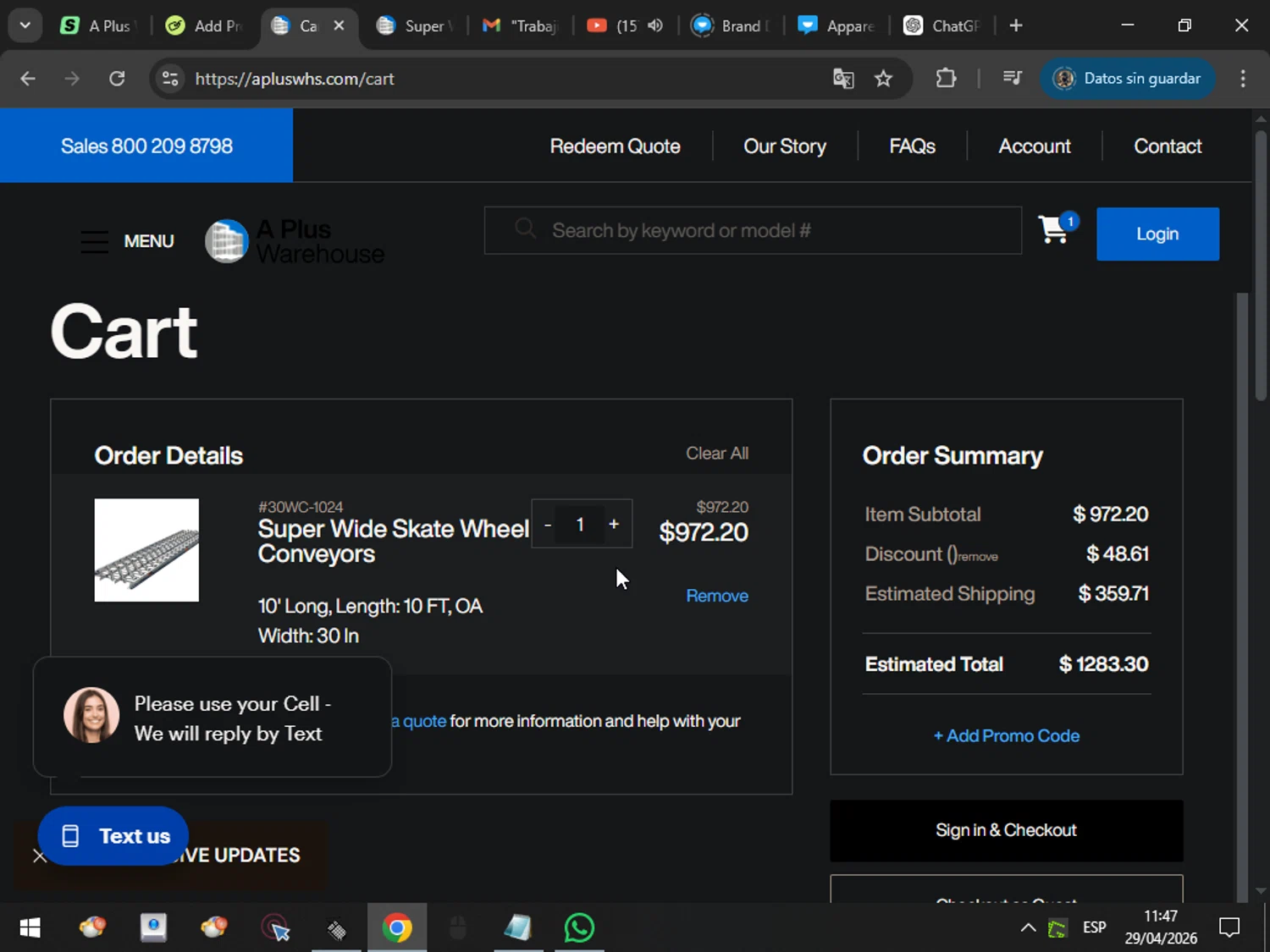 A Plus Warehouse promo code screenshot showing code MM101 applied at A Plus Warehouse checkout page. Uploaded by SimplyCodes community member MarcosAranguren on Apr 29, 2026