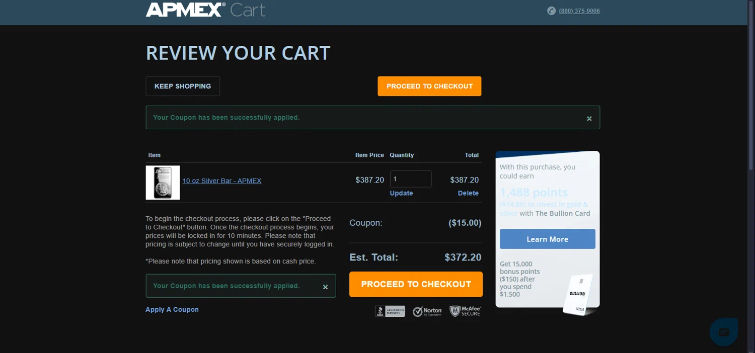 where to use APMEX promo code box