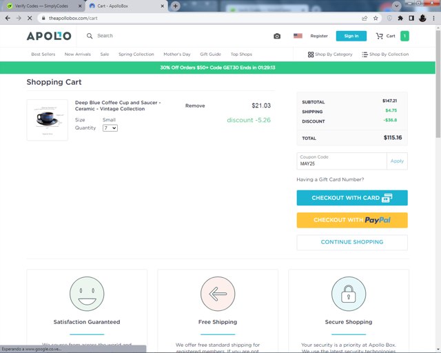 The Apollo Box checkout page showing The Apollo Box promo code box | Screenshot taken by SimplyCodes community member on May 14, 2024