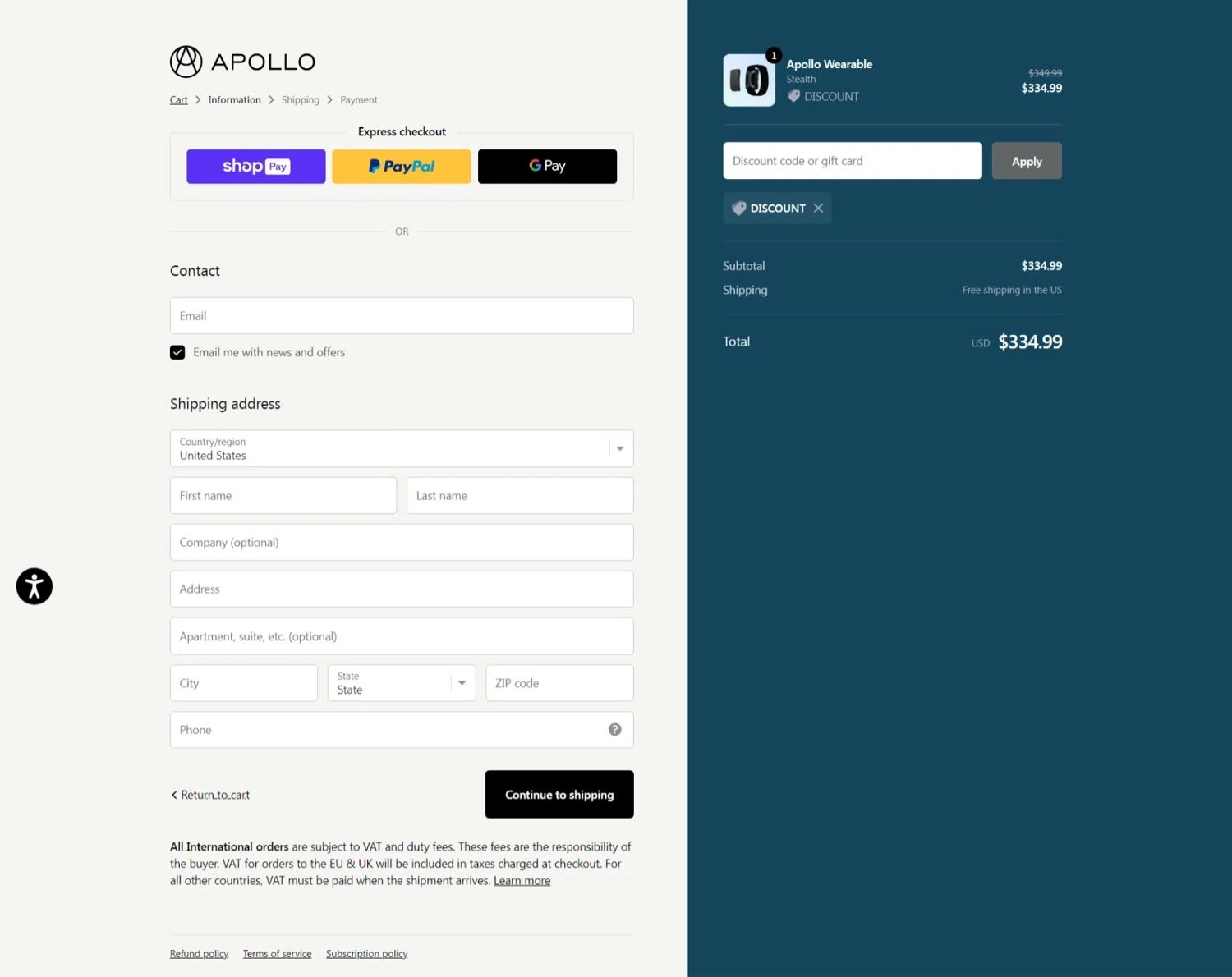 where to use Apollo Neuroscience promo code box