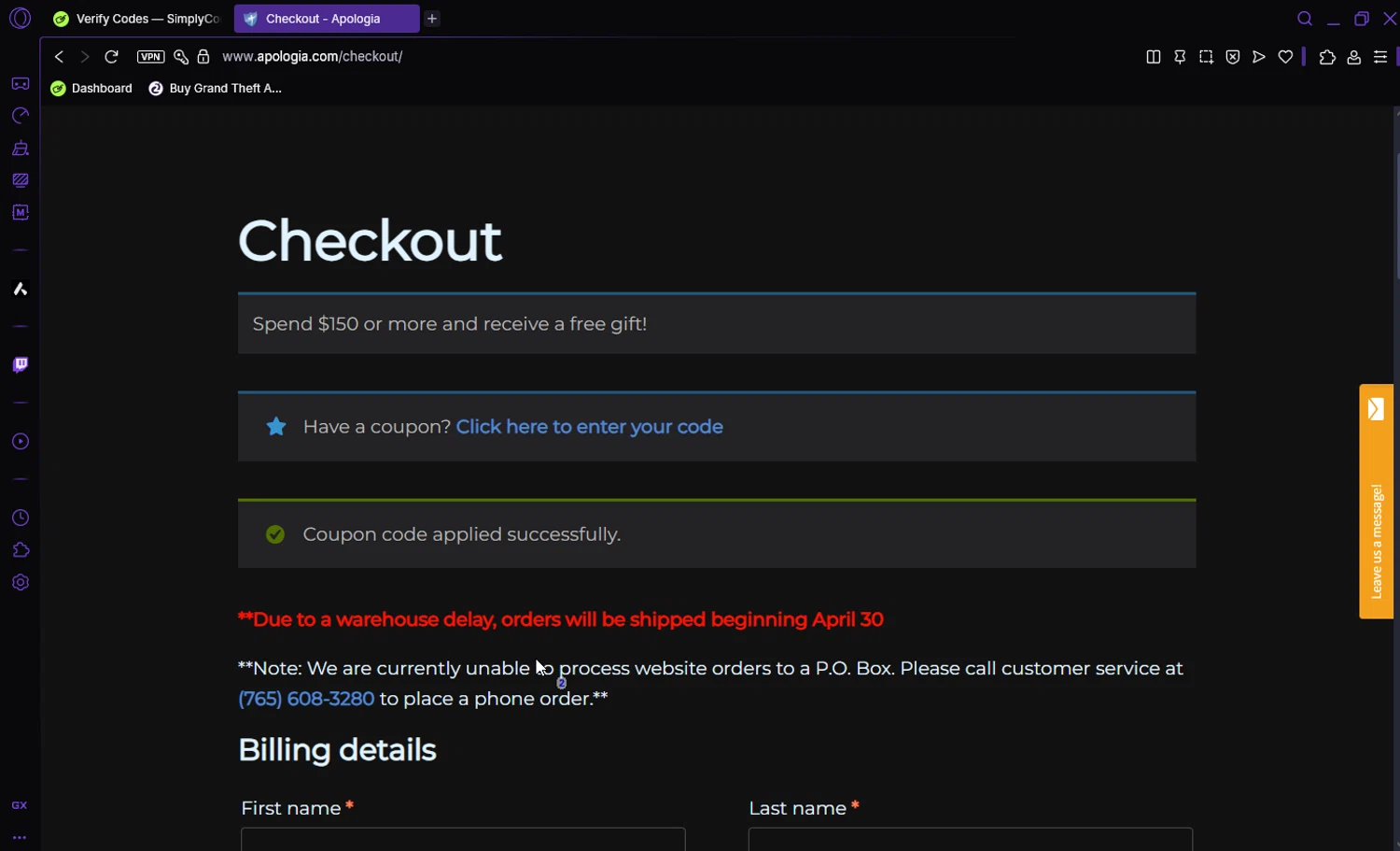 Apologia coupon code screenshot showing code wendy10 applied at Apologia checkout page. Uploaded by SimplyCodes community member Darka007 on Apr 30, 2025