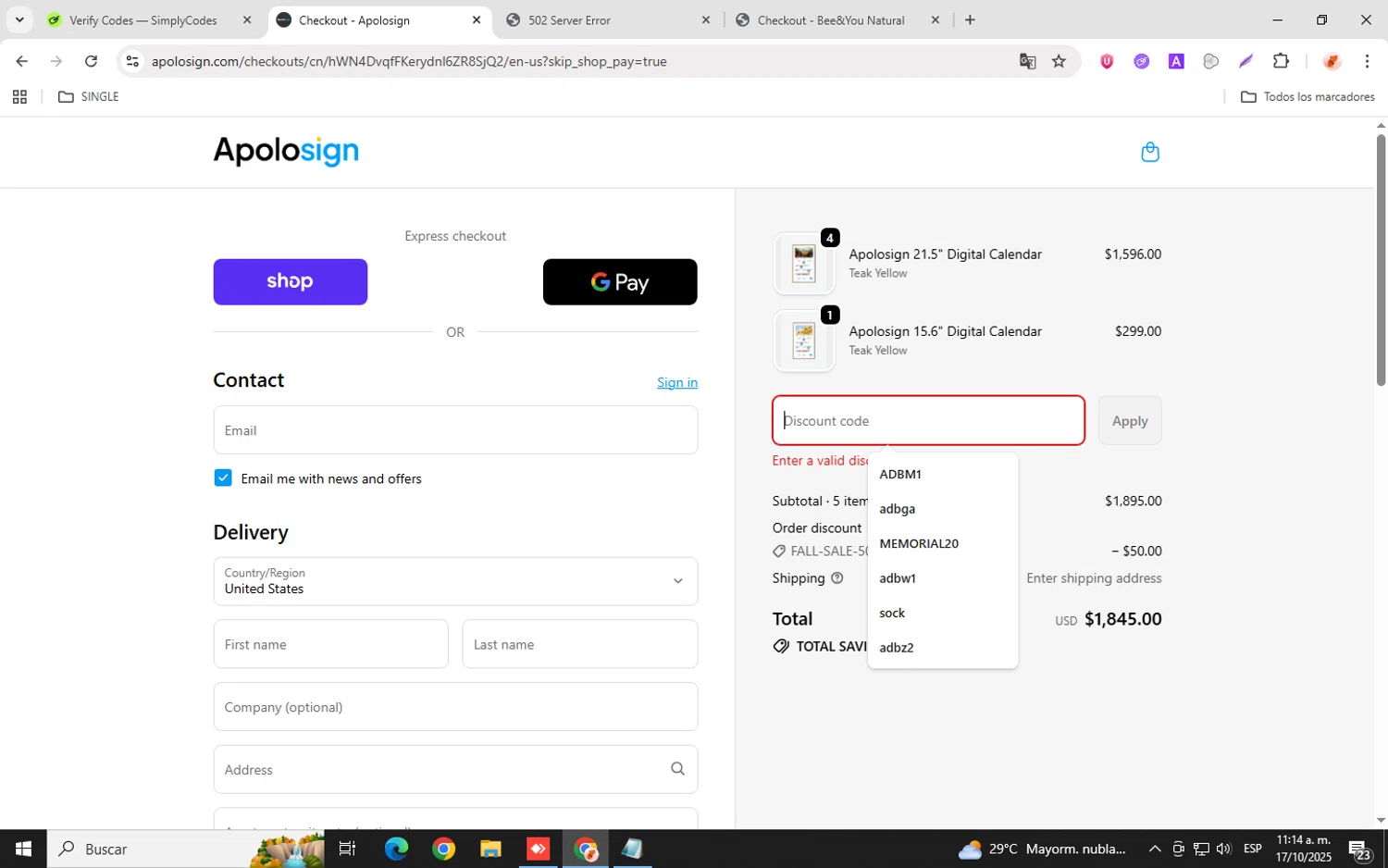 ApoloSign promo code screenshot showing code UPPROMOTE_CUSTOMER_REFERRAL applied at ApoloSign checkout page. Uploaded by SimplyCodes community member chemozavala on Oct 17, 2025