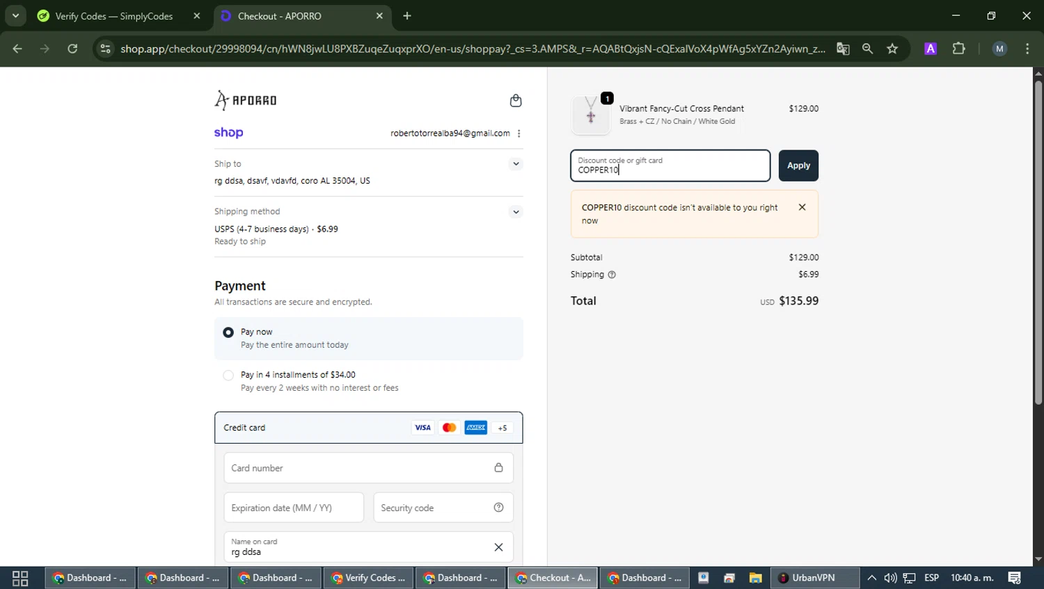 Aporro checkout page showing Aporro discount code box | Screenshot taken by SimplyCodes community member on Feb 13, 2026