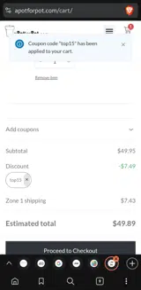 A Pot for Pot coupon verification screenshot