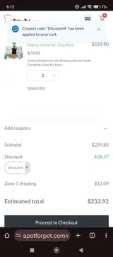 A Pot for Pot coupon verification screenshot