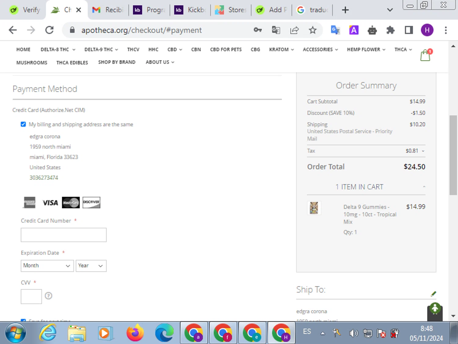 Apotheca checkout page showing Apotheca discount code box | Screenshot taken by SimplyCodes community member on Nov 5, 2024