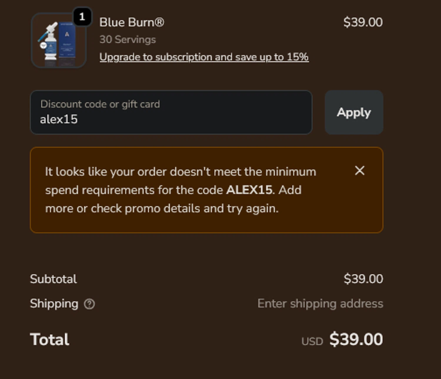 Apothékary promo code screenshot showing code alex15 applied at Apothékary checkout page. Uploaded by SimplyCodes community member xocelot44x on Nov 14, 2025