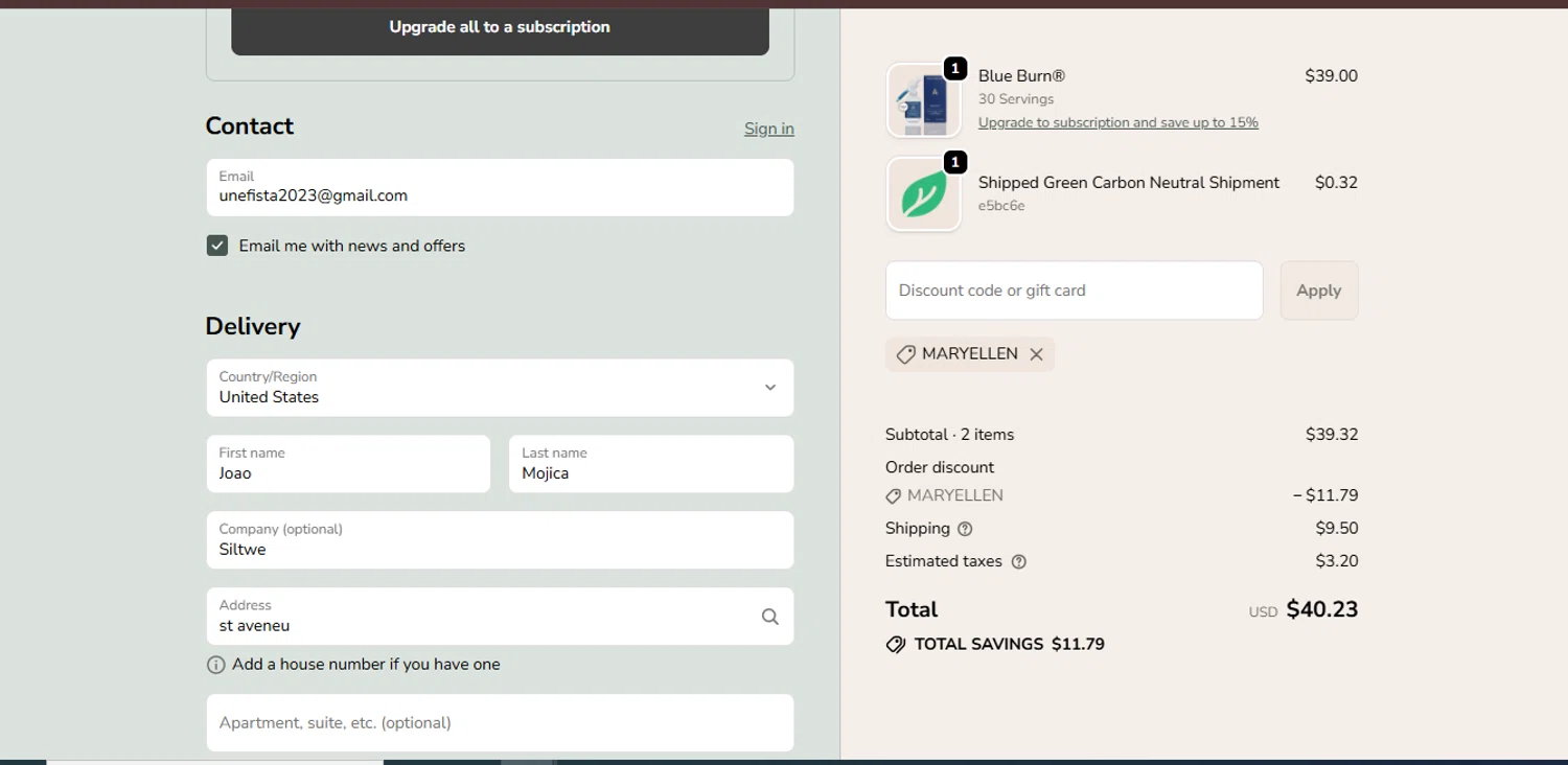 Apothékary promo code screenshot showing code MARYELLEN applied at Apothékary checkout page. Uploaded by SimplyCodes community member juanisaac on Nov 23, 2025