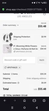Apothia Los Angeles coupon verification screenshot
