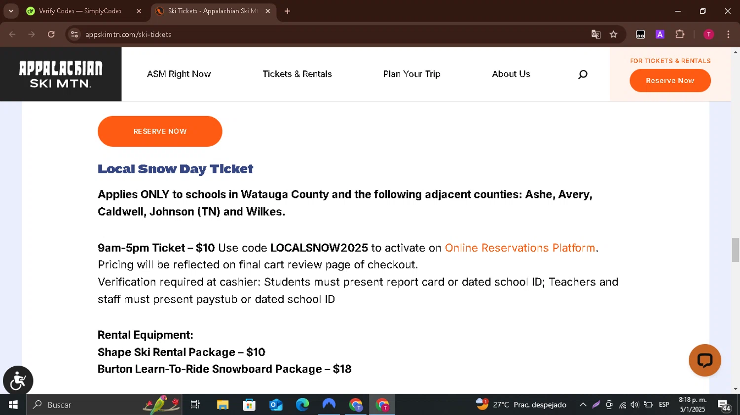 Appalachian Ski Mtn checkout page showing Appalachian Ski Mtn promo code box | Screenshot taken by SimplyCodes community member on Jan 6, 2025