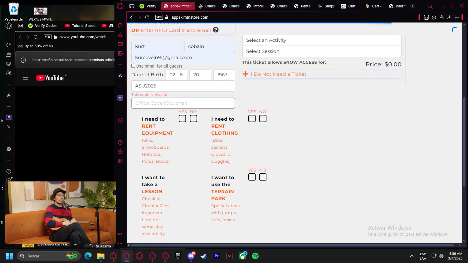 Appalachian Ski Mtn promo code screenshot showing code ASU2025 applied at Appalachian Ski Mtn checkout page. Uploaded by SimplyCodes community member leonardocamacho2 on Mar 4, 2025