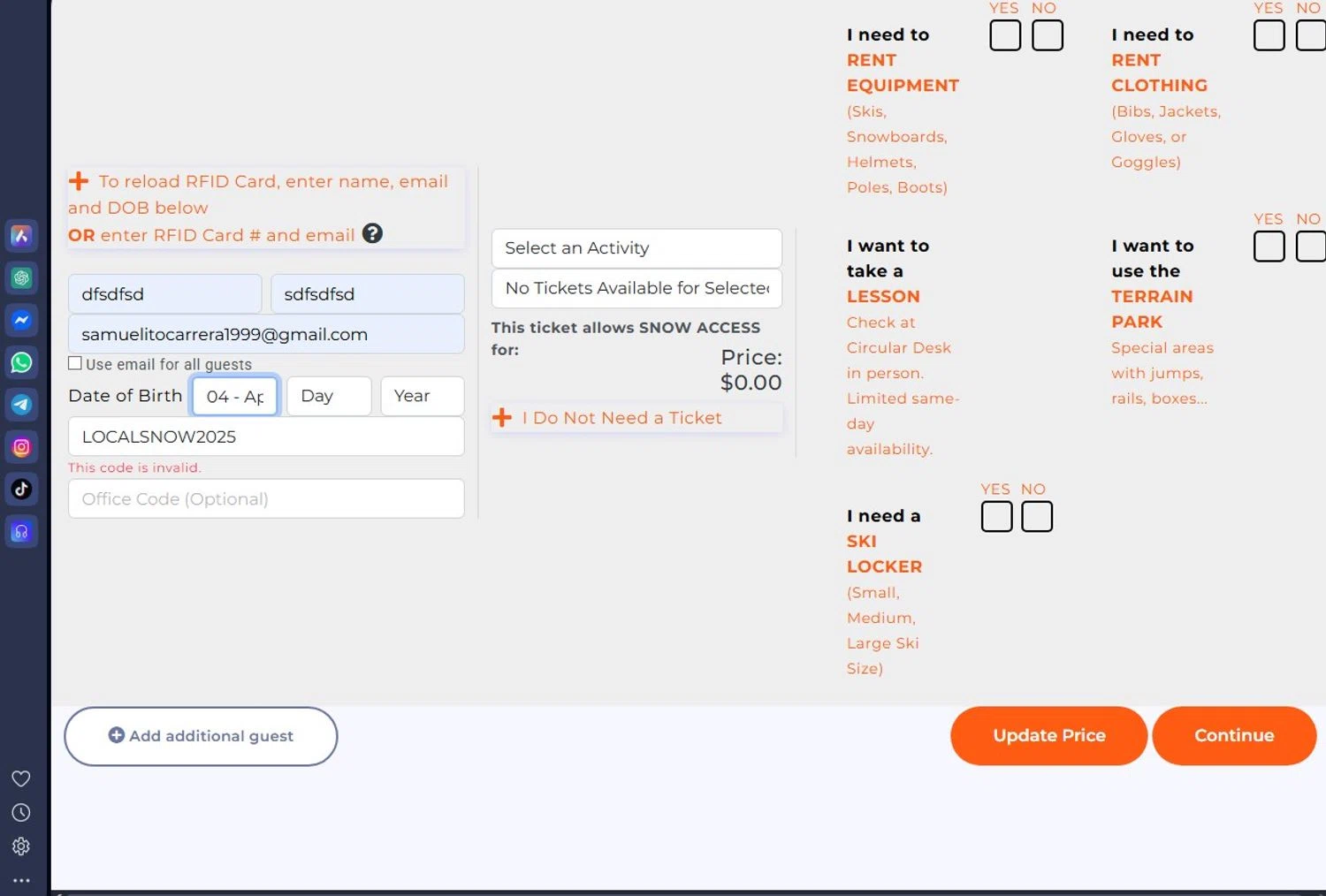 Appalachian Ski Mtn promo code screenshot showing code LOCALSNOW2025 applied at Appalachian Ski Mtn checkout page. Uploaded by SimplyCodes community member andrescarreraborges on Aug 30, 2025