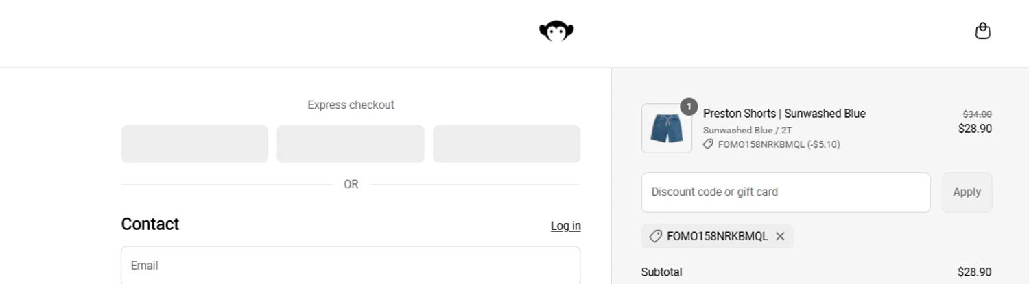 Appaman coupon code screenshot showing code FOMO158NRKBMQL applied at Appaman checkout page. Uploaded by SimplyCodes community member ______ on Jun 19, 2025