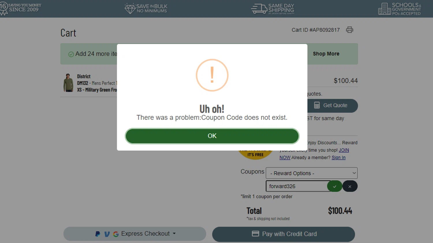 Apparel discount code screenshot showing code forward326 applied at Apparel checkout page. Uploaded by SimplyCodes community member THEBANANA on Feb 11, 2025