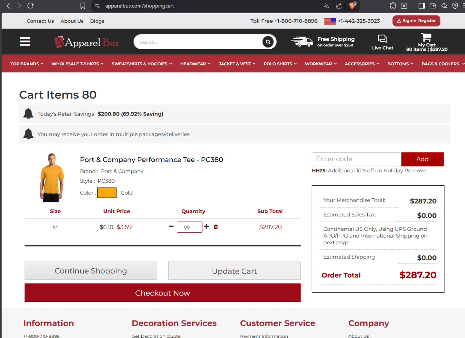 Apparelbus discount code screenshot showing code HH25 applied at Apparelbus checkout page. Uploaded by SimplyCodes community member 1763PrettyViewLane on Dec 28, 2025