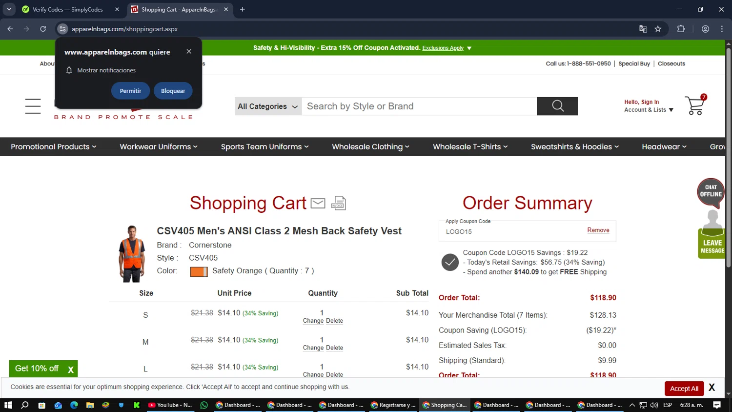 ApparelnBags.com checkout page showing ApparelnBags.com promo code box | Screenshot taken by SimplyCodes community member on Dec 22, 2025