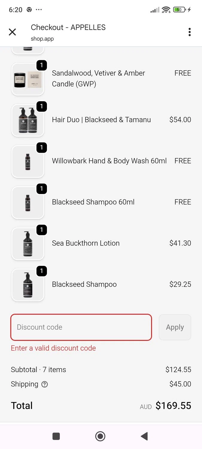 APPELLES Apothecary promo code screenshot showing code WELCOME20 applied at APPELLES Apothecary checkout page. Uploaded by SimplyCodes community member ShieldWhiz4659 on Dec 24, 2025