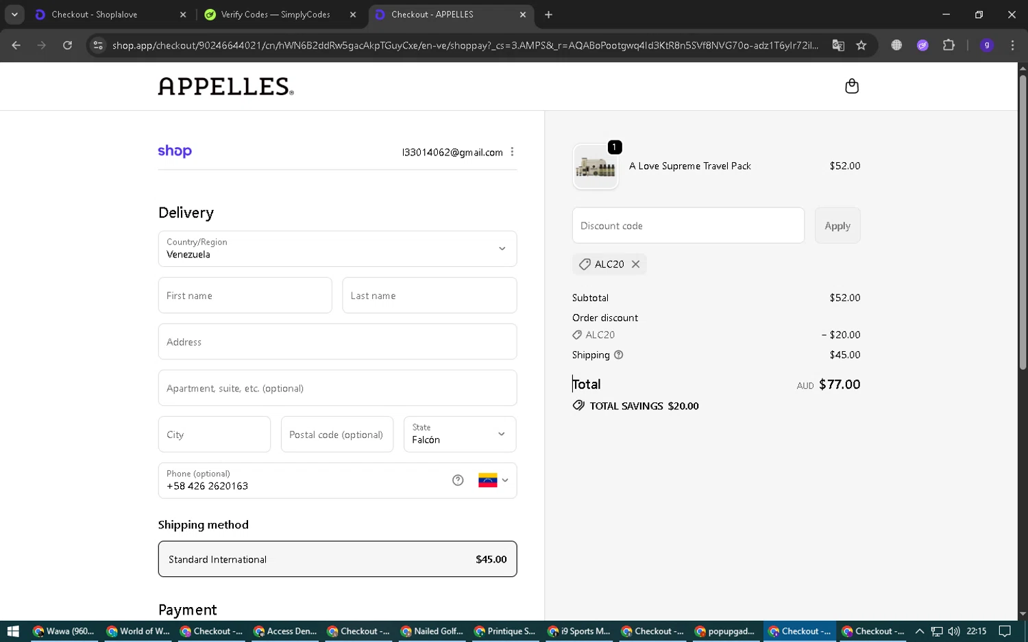 APPELLES Apothecary checkout page showing APPELLES Apothecary promo code box | Screenshot taken by SimplyCodes community member on Dec 8, 2025
