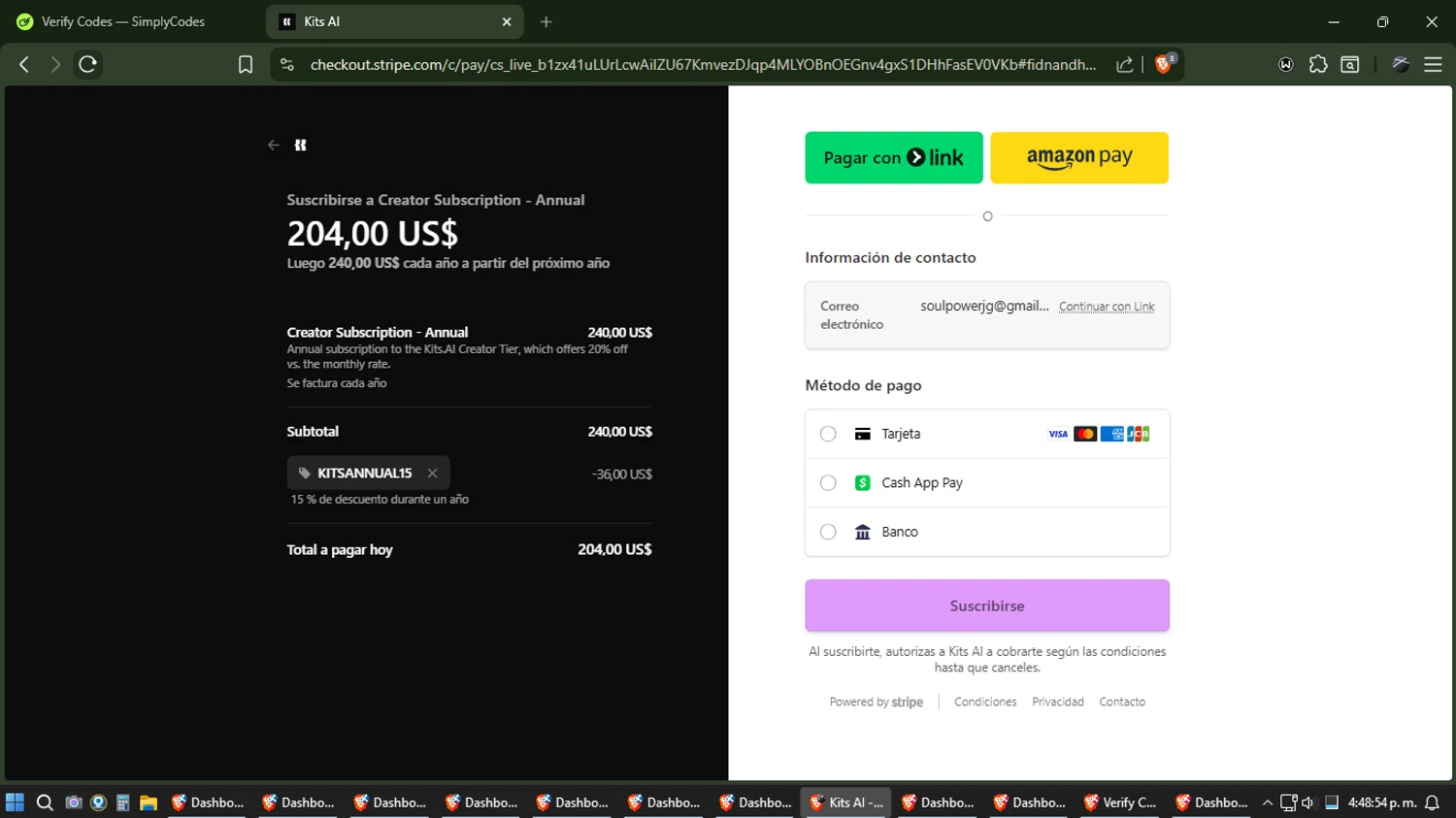 Kits AI checkout page showing Kits AI promo code box | Screenshot taken by SimplyCodes community member on Jan 12, 2026