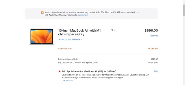 Apple checkout page showing Apple promo code box | Screenshot taken by SimplyCodes community member on Aug 18, 2023