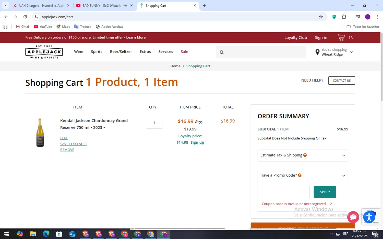 Applejack promo code screenshot showing code 05 applied at Applejack checkout page. Uploaded by SimplyCodes community member VoucherSpotter6910 on Dec 20, 2025