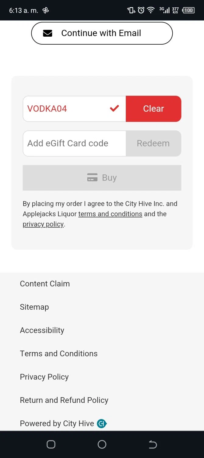 Applejacks Liquor checkout page showing Applejacks Liquor promo code box | Screenshot taken by SimplyCodes community member on Nov 3, 2023