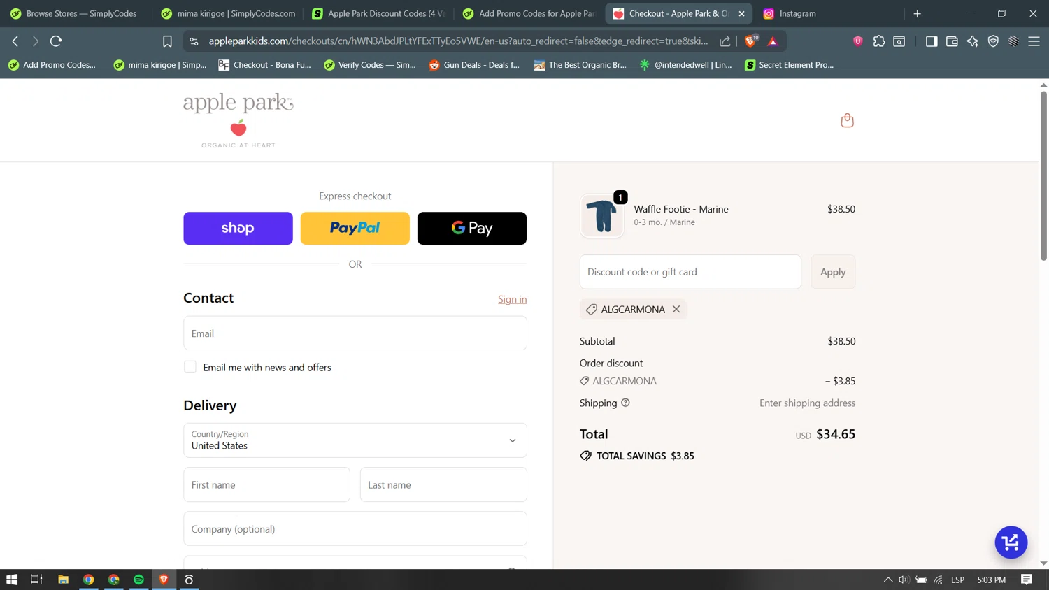 Apple Park discount code screenshot showing code Algcarmona applied at Apple Park checkout page. Uploaded by SimplyCodes community member becomeaware on Sep 19, 2025