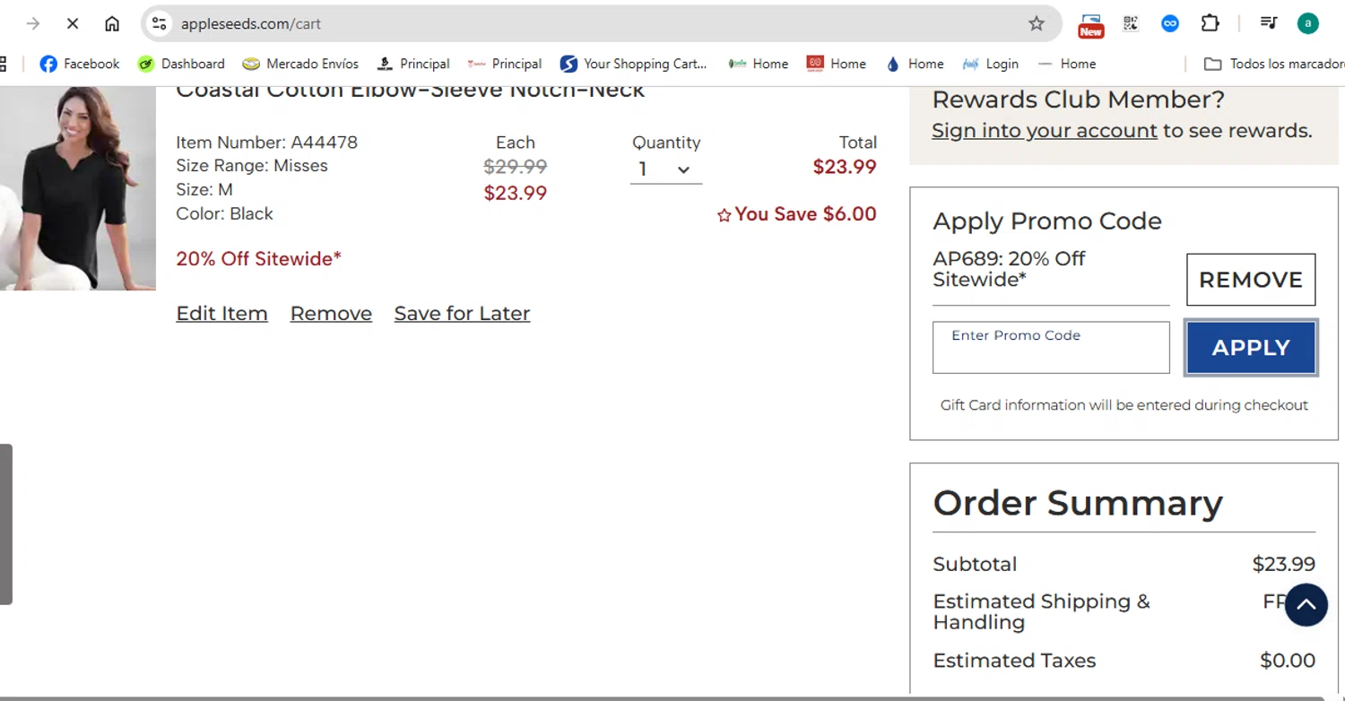 Appleseed's promo code screenshot showing code AP689 applied at Appleseed's checkout page. Uploaded by SimplyCodes community member anthonydiaz1 on Mar 24, 2025