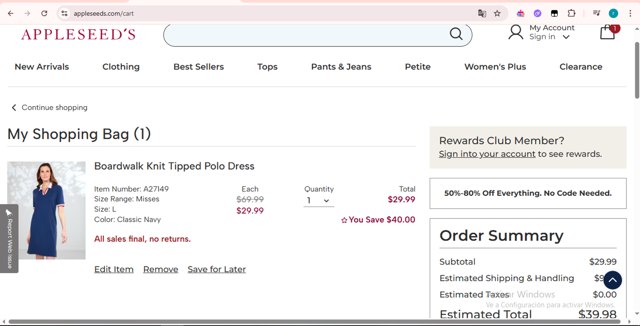 Appleseed's checkout page showing Appleseed's promo code box | Screenshot taken by SimplyCodes community member on May 21, 2025