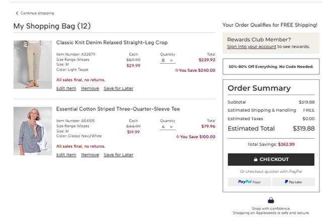 Appleseed's checkout page showing Appleseed's promo code box | Screenshot taken by SimplyCodes community member on May 21, 2025