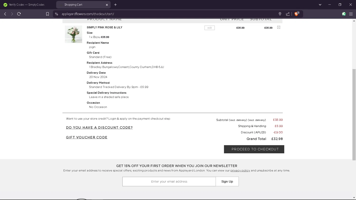 where to use Appleyard Flowers promo code box