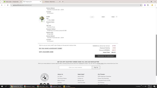 Appleyard Flowers checkout page showing Appleyard Flowers discount code box | Screenshot taken by SimplyCodes community member on Sep 14, 2025